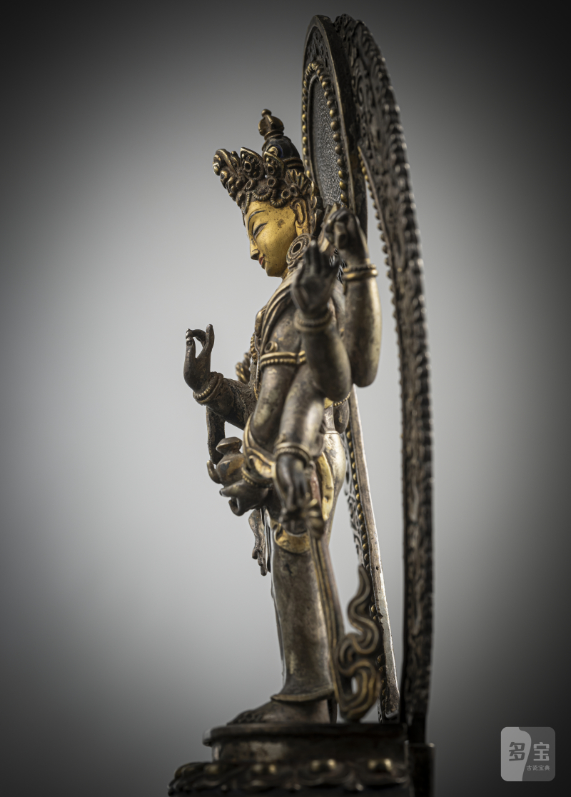 Partially fire-gilded silver figure of Amoghapasha - 图5